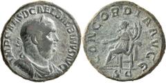 Roman Imperial Balbinus, 238. Sestertius (Bronze, 30 mm, 20.59 g, 1 h), Rome, circa April-June 238. IMP CAES D CAEL BALBINVS AVG Laureate, draped and cuirassed bust of Balbinus to right. Rev. CONCORDI