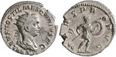 Roman Imperial Hostilian, as Caesar, 250-251. Antoninianus (Silver, 21 mm, 4.28 g, 1 h), Rome. C VALENS HOSTIL MES QVINTVS N C Radiate and draped bust of Hostilian to right, seen from behind. Rev. MAR