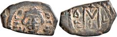 Early Medieval & Islamic ISLAMIC, Time of the Rashidun. Pseudo-Byzantine types. Fals (Bronze, 14x23 mm, 4.20 g, 7 h), imitating a follis of Constans II, uncertain mint, circa AH 24/5-27/8 / AD 645-647