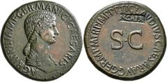 Roman Imperial Agrippina Senior, died 33. Sestertius (Orichalcum, 35 mm, 30.00 g, 6 h), Rome, struck under Claudius, 50-54. AGRIPPINA M F GERMANICI CAESARIS Draped bust of Agrippina Senior to right. R