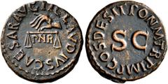Roman Imperial Claudius, 41-54. Quadrans (Copper, 17 mm, 3.11 g, 6 h), Rome, 25 January-3 December 41. TI CLAVDIVS CAESAR AVG Hand to left holding scales; below, P N R. Rev. PON•M•TR P•IMP•COS•DES•IT 