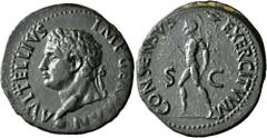 Roman Imperial Vitellius, 69. As (Copper, 29 mm, 9.81 g, 7 h), uncertain mint in Spain (Tarraco?), January-June 69. A VITELLIVS IMP GERMAN Laureate head of Vitellius to left, with globe at point of ne