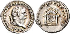 Roman Imperial Titus, 79-81. Denarius (Silver, 18 mm, 3.56 g, 7 h), Rome, January-June 80. IMP•TITVS CAES VESPASIAN AVG P M• Laureate head of Titus to right. Rev. TR P IX IMP XV COS VIII P P Draped pu