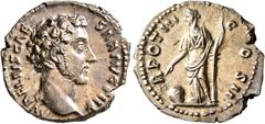 Roman Imperial Marcus Aurelius, as Caesar, 139-161. Denarius (Silver, 19 mm, 3.19 g, 6 h), Rome, 148-149. AVRELIVS CAESAR AVG PII F Bare head of Marcus Aurelius to right. Rev. TR POT III COS II Provid