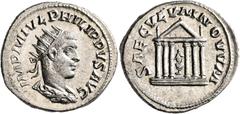 Roman Imperial Philip II, 247-249. Antoninianus (Silver, 23 mm, 5.12 g, 7 h), Antiochia, 248. IMP M IVL PHILIPPVS AVG Laureate, draped and cuirassed bust of Philip II to right, seen from behind. Rev. 