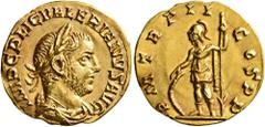 Roman Imperial Valerian I, 253-260. Aureus (Gold, 18 mm, 2.20 g, 7 h), Rome, September/October-31 December 253. IMP C P LIC VALERIANVS AVG Laureate, draped and cuirassed bust of Valerian I to right. R