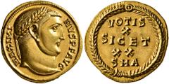 Roman Imperial Maximinus II, 310-313. Aureus (Gold, 19 mm, 5.25 g, 12 h), Antiochia, 310. MAXIMINVS P F AVG Laureate head of Maximinus to right. Rev. VOTIS / X / SIC ET / XX / SMA within laurel wreath