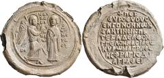 Byzantine Konstantinos Angelos Doukas, before 1193. Seal (Lead, 45 mm, 39.43 g, 12 h). X/A/I/PЄ - KAI/XA/PI/T/ω/MЄ/ NH - O / KC / MЄ/TA / C૪ ('Greetings, you who are highly favored! The Lord is with y