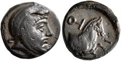 Greek IONIA. Achaemenid Period. Spithridates, satrap of Lydia and Ionia, circa 334 BC. AE (Bronze, 12 mm, 1.43 g, 12 h). Head of Spithridates to right, wearing Satrapal headdress. Rev. [ΣΠ]-I Forepart