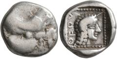Greek DYNASTS OF LYCIA. Uvug, circa 470-440 BC. Tetrobol (Silver, 13 mm, 2.88 g, 6 h). Forepart of a winged man-headed bull to right. Rev. 𐊒𐊇𐊒𐊄 Head of Apollo to right; all within linear square wi