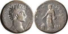 Roman Provincial ASIA MINOR. Uncertain. Marcus Aurelius, as Caesar, 139-161. AE (Bronze, 30 mm, 21.53 g, 12 h), CY 190 (?) = sometime between 145-161. [...]OYH-POC [...] Bare head of Marcus Aurelius t