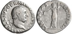 Roman Imperial Vitellius, 69. Denarius (Silver, 18 mm, 2.91 g, 7 h), Rome, late April-20 December 69. [A] VITELLIVS GERM AVG IMP TR P Laureate head of Vitellius to right. Rev. LIBERTAS RESTITVTA Liber