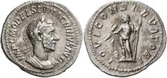 Roman Imperial Macrinus, 217-218. Denarius (Silver, 21 mm, 3.43 g, 12 h), Rome, spring-summer 217. IMP C M OPEL SEV MACRINVS AVG Laureate and cuirassed bust of Macrinus to right. Rev. IOVI CONSERVATOR