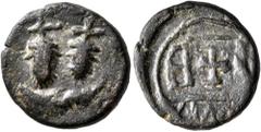 Byzantine Heraclius, with Heraclius Constantine, 610-641. 12 Nummi (Bronze, 16 mm, 3.73 g, 3 h), a crude and irregular imitation of a dodekanummia from Alexandria, likely struck under Sasanian occupat