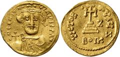 Byzantine Constans II, 641-668. Light weight Solidus of 23 Siliquae (Gold, 20 mm, 4.28 g, 6 h), Constantinopolis, indictional year Z (7) = 648/9. δ N CONSTANTINЧS P P AV Crowned, draped and short-bear