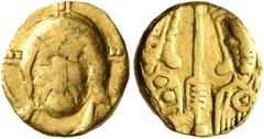 Byzantine Basil I the Macedonian, with Constantine and Leo VI, 867-886. Solidus (Gold, 10 mm, 1.22 g, 6 h), Constantinopolis, 868-879. [+IhS XPS RЄX RЄςNANTIЧM✱] Christ, nimbate, seated facing on thro