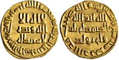 Early Medieval & Islamic ISLAMIC, Umayyad Caliphate. temp. al-Walid I ibn 'Abd al-Malik, AH 86-96 / AD 705-715. Dinar (Gold, 19 mm, 4.29 g, 7 h), no mint name, AH 87 = AD 705/6. In inner field: 'no Go