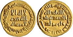 Early Medieval & Islamic ISLAMIC, Umayyad Caliphate. temp. al-Walid I ibn 'Abd al-Malik, AH 86-96 / AD 705-715. Dinar (Gold, 21 mm, 4.29 g, 5 h), no mint name, AH 90 = AD 708/9. In inner field: 'no Go