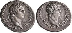 An old Swiss collection CAPPADOCIA. Caesaraea-Eusebia. Nero, with Divus Claudius, 54-68. Didrachm (Silver, 23 mm, 6.88 g, 10 h). NERO CLAVD DIVI CLAVD F CAESAR AVG GERMA Laureate head of Nero to right