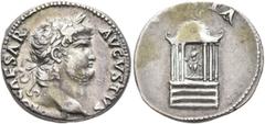 An old Swiss collection Nero, 54-68. Denarius (Silver, 17 mm, 3.53 g, 6 h), Rome, circa 65-66. NERO CAESAR AVGVSTVS Laureate head of Nero to right. Rev. VESTA Vesta seated facing within domed hexastyl
