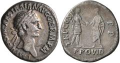 An old Swiss collection Trajan, 98-117. Denarius (Silver, 18 mm, 3.10 g, 7 h), Rome, 28 January-February 98. IMP NERVA CAES TRAIAN AVG GERM P M Laureate head of Trajan to right. Rev. TR P COS II P P /