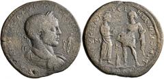 Roman Provincial CILICIA. Tarsus. Macrinus, 217-218. Hexassarion (Bronze, 34 mm, 16.21 g, 1 h). AYT K M [OΠ CЄYH MAKPЄINOC CЄB] Laureate, draped and cuirassed bust of Macrinus to right, seen from behi