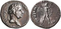 Roman Imperial Vitellius, 69. Denarius (Silver, 18 mm, 3.28 g, 5 h), uncertain mint in Spain (Tarraco?), January-July 69. A VITELLIVS IMP [GERMAN] Laureate head of Vitellius to right, with globe at po