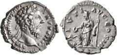 Roman Imperial Marcus Aurelius, 161-180. Denarius (Silver, 19 mm, 3.47 g, 12 h), Rome, 169-170. M ANTONINVS AVG TR P XXIIII Laureate head of Marcus Aurelius to right. Rev. SALVTI AVG COS III Salus sta