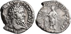 Roman Imperial Pertinax, 193. Denarius (Silver, 17 mm, 3.06 g, 6 h), Rome. IMP [CAES P] HELV PERTIN AVG Laureate head of Pertinax to right. Rev. VOT DECEN TR P COS II Pertinax, togate and veiled, stan