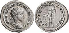Roman Imperial Gordian III, 238-244. Antoninianus (Silver, 23 mm, 4.93 g, 6 h), Rome, 238-239. IMP CAES M ANT GORDIANVS AVG Radiate, draped and cuirassed bust of Gordian III to right, seen from behind