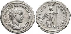 Roman Imperial Gordian III, 238-244. Antoninianus (Silver, 23 mm, 4.82 g, 6 h), Rome, 238-239. IMP CAES M ANT GORDIANVS AVG Radiate, draped and cuirassed bust of Gordian III to right, seen from behind