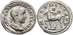 Roman Imperial Gordian III, 238-244. Denarius (Silver, 20 mm, 3.52 g, 5 h), Rome, 240. IMP GORDIANVS PIVS FEL AVG Laureate, draped and cuirassed bust of Gordian III to right, seen from behind. Rev. P 