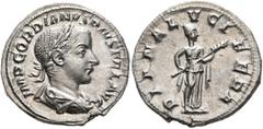 Roman Imperial Gordian III, 238-244. Denarius (Silver, 20 mm, 2.75 g, 12 h), Rome, Summer 241. IMP GORDIANVS PIVS FEL AVG Laureate, draped and cuirassed bust of Gordian III to right, seen from behind.