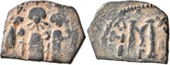 Early Medieval & Islamic ISLAMIC, Time of the Rashidun. Pseudo-Byzantine types. Fals (Bronze, 22 mm, 3.88 g, 12 h), imitating a 'Cyprus follis', uncertain mint, AH 15/16-23/4 = AD 637-643. Three imper
