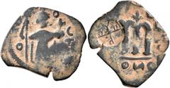 Early Medieval & Islamic ISLAMIC, Time of the Rashidun. Pseudo-Byzantine types. Fals (Bronze, 24 mm, 3.37 g, 10 h), imitating a EN T૪TO NIKA follis of Constans II, uncertain mint, circa AH 19-39 = AD 
