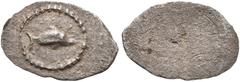 Greek ASIA MINOR. Uncertain. 5th century BC. Tetartemorion (Silver, 11 mm, 0.11 g). Dolphin to right. Rev. Blank. Rosen -. SNG Kayhan -. SNG von Aulock -. Extremely rare. A lovely tetartemorion struck