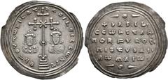 Byzantine Basil II Bulgaroktonos, with Constantine VIII, 976-1025. Miliaresion (Silver, 30 mm, 2.72 g, 6 h), Constantinopolis, 977-989. ЄҺ TUVTω ҺICAT' baSILЄI C CωҺST' Cross crosslet with central X a
