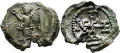 Byzantine Seals Alexandros, 550-650. Seal (Lead, 26 mm, 9.89 g). Nike advancing left, holding wreath in her right hand and palm frond over her left shoulder. Rev. Cruciform monogram AΛEΞANΔPOV. Zacos/