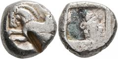 Greek DYNASTS OF LYCIA. Uncertain dynast, circa 500-470/60 BC. Stater (Silver, 18 mm, 9.39 g). Pegasos flying left. Rev. Facing lion scalp within incuse square. Müseler III, 34. Falghera -. SNG von Au