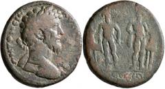 Roman Provincial CARIA. Orthosia. Marcus Aurelius, 161-180. Medallion (Orichalcum, 39 mm, 35.46 g, 12 h). ΑΥΤOΚ ΚΑΙ Μ ΑΥ ΑΝ[ΤΩΝЄΙΝ] Laureate head of Marcus Aurelius to right, with slight drapery on hi