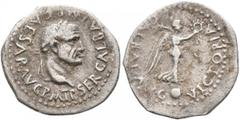 Roman Imperial Galba, 68-69. Quinarius (Silver, 15 mm, 1.44 g, 7 h), Lugdunum, December 68-15 January 69. SER GALBA IMP CAESAR AVG P M T P Laureate head of Galba to right. Rev. VICTORIA GALBAE AVG Vic