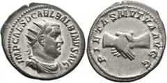 Roman Imperial Balbinus, 238. Antoninianus (Silver, 23 mm, 4.77 g, 1 h), Rome, circa April-June 238. IMP CAES D CAEL BALBINVS AVG Radiate, draped and cuirassed bust of Balbinus to right. Rev. PIETAS M