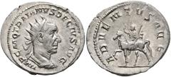 Roman Imperial Trajan Decius, 249-251. Antoninianus (Silver, 23 mm, 3.95 g, 1 h), Rome. IMP C M Q TRAIANVS DECIVS AVG Radiate and cuirassed bust of Trajan Decius to right, seen from behind. Rev. ADVEN