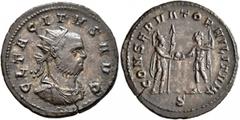 Roman Imperial Tacitus, 275-276. Antoninianus (Silvered bronze, 23 mm, 3.94 g, 12 h), Siscia, November–December 275. CL TACITVS AVG Radiate and draped bust of Tacitus to right. Rev. CONSERVATOR MILITV
