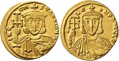 Byzantine Constantine V Copronymus, 741-775. Solidus (Gold, 20 mm, 4.44 g, 5 h), Constantinopolis, circa 741-751. δ N CONSTANTINЧ NC Crowned bust of Constantine V facing, wearing chlamys and holding c