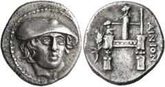 The Kleinkunst Collection THRACE. Ainos. Circa 357-342/1 BC. Drachm (Silver, 17 mm, 3.49 g, 12 h). Head of Hermes facing slightly to right, wearing petasos. Rev. AINION Archaic cult image of Hermes st