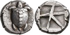 The Kleinkunst Collection ISLANDS OFF ATTICA, Aegina. Circa 480-457 BC. Stater (Silver, 21 mm, 12.15 g). Sea turtle with line of pellets down the back of its shell. Rev. Square incuse with large skew 