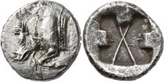 The Kleinkunst Collection DYNASTS OF LYCIA. Uncertain dynast, circa 500-480 BC. Stater (Silver, 22 mm, 9.39 g). Forepart of a boar to left, ending in a pelleted vertical line. Rev. Incuse square, with