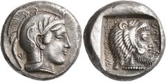 The Kleinkunst Collection DYNASTS OF LYCIA. Kherei, circa 440/30-410 BC. Stater (Silver, 18 mm, 8.46 g, 1 h), Telmessos. Head of Athena to right, wearing crested Attic helmet decorated with three oliv