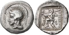 The Kleinkunst Collection DYNASTS OF LYCIA. Erbbina, circa 400-390 BC. Stater (Silver, 23 mm, 8.39 g, 6 h), Telmessos. Head of Athena to left, wearing crested Attic helmet decorated with three olive l